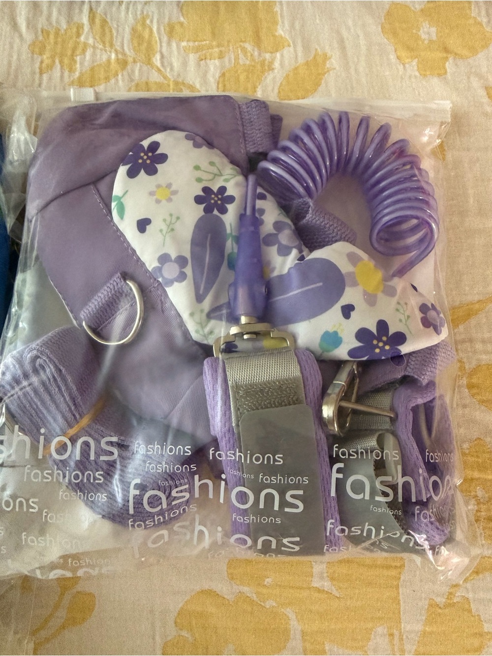 Purple Floral Girls Harness Leash Set